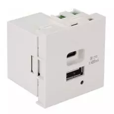 Модуль Lanmaster LAN-EZ45x45-2UCA/4.2-WH USB-зарядки, 1 порт USB-C + 1 порт USB-A, 4.2A/5V, 45x45, белый