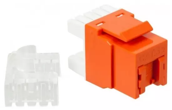Модуль Lanmaster LAN-OK45U5E/180R-OR Keystone, RJ45, неэкранированный, кат.5E, со встроенной шторкой, 180 градусов, оранжевый