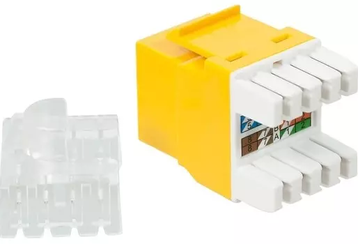 Модуль Lanmaster LAN-OK45U5E/180R-YL Keystone, RJ45, неэкранированный, кат.5E, со встроенной шторкой, 180 градусов, желтый