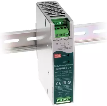 Модуль Mean Well DRDN20-24 резервирующий силовой DC на DIN-рейку для коммутации 24В источников питания, вход: 19-29 VDC выход: 24 VDC, 20 A
