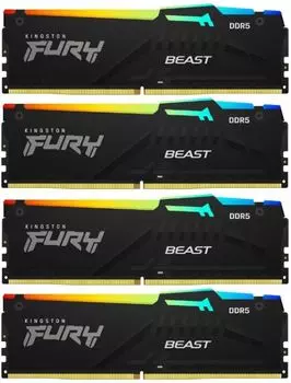 Модуль памяти DDR5 64GB (4*16GB) Kingston FURY KF552C40BBAK4-64 Beast RGB XMP PC5-41600 5200MHz 1RX8 CL40 1.25V 288-pin 16Gbit heatsink