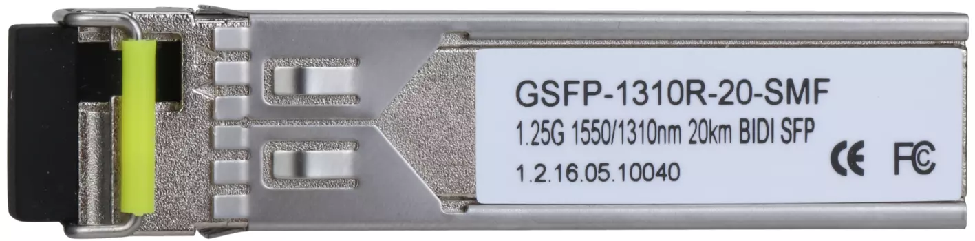 Модуль SFP Dahua DH-GSFP-1310R-20-SMF Разъем: LC; скорость передачи: до 1.25Гбит/с; длина кабеля: до 20км (одномодовое оптоволокно); длина волны (Tx/R