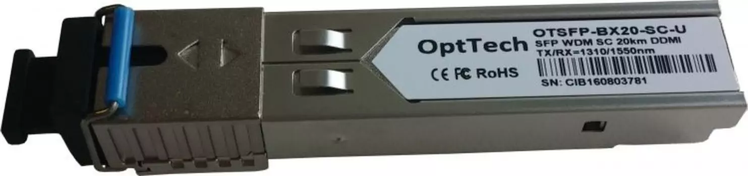 Модуль SFP OptTech OTSFP-BX20-SC-U WDM, TX/RX=1310/1550nm, SC, 20km, DDMI