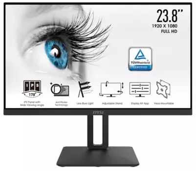 Монитор 23,8" MSI PRO MP242P 9S6-3PA1AT-075 1920x1080, 16:9, IPS, 75Hz, 5ms, 1000 :1, 250 cd/㎡, 178°/178°, HDMI, VGA, black