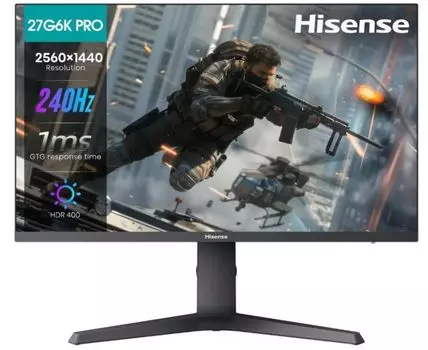 Монитор 27" Hisense 27G6K-PRO 2560x1440 LED, 16:9, IPS, 400cd, 1000:1, 1ms, 178/178, DP, HDMI, audio, 240Hz, tilt, HAS, VESA, black