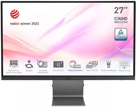 Монитор 27" MSI Modern MD271UL 9S6-3PB8CH-012 3840x2160 IPS LED 16:9 HDMI матовая 300cd 178гр/178гр 60Hz DP 4K USB серый