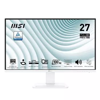 Монитор 27" MSI PRO MP273AW 9S6-3PB4CH-217 1920x1080 LED, 16:9, IPS, 300cd, 1000:1, 1ms, 178/178, VGA, DP, HDMI, 100Hz, Speakers, tilt, VESA 75х75, wh
