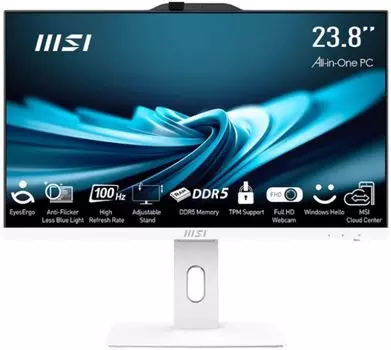 Моноблок 23.8'' MSI Pro AP242P 14M-669XRU i3-14100/8GB/512GB SSD/UHD graphics 730/GbitEth/1920x1080/IPS/USB kbd/USB mouse/WiFi/BT/cam/noOS/120W белый