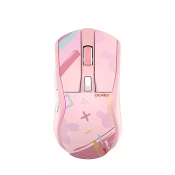 Мышь Wireless Dareu A950 Pink игровая розовый, DPI 400/800/1600/3200/6400/12000, подключение Tri-mode: проводное+2.4GHz+BT, зарядная станция, подсветк
