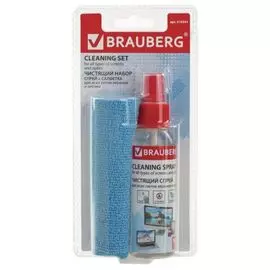 Набор для чистки BRAUBERG 510341 экранов всех типов и оптики, комплект салфетка и спрей, 100 мл