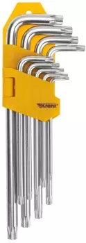Набор ключей KRANZ KR-12-5221 имбусовых Tamper-Torx KRANZ 9 шт., ТТ10-ТТ50, закаленные, удлиненные, никель