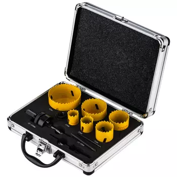 Набор KRANZ KR-92-0202-1 коронок Bimetal (22, 25, 35, 40, 51, 67), 11 предметов, металлический кейс