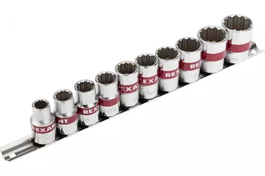 Набор Rexant 12-8304 торцевых головок 1/2, двенадцатигранные, CrV, 10 шт., 10-24мм