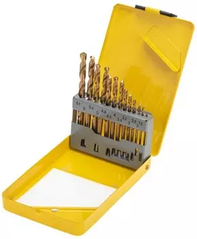 Набор сверл KRANZ KR-91-0633 по металлу, 1,5-6,5мм (через 0,5мм, 3,2мм, 4,8мм), НSS, ТИТАН, цилиндрический хвостовик, металлический кейс, 13 шт.