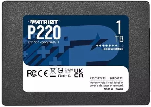 Накопитель SSD 2.5'' Patriot Memory P220S1TB25 P220 1TB SATA 6Gb/s 550/500MB/s IOPS 50K/50K 480 TBW