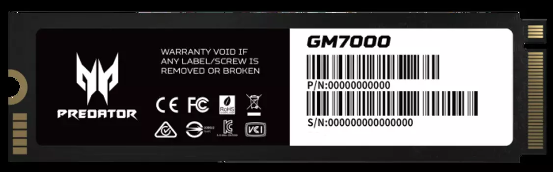 Накопитель SSD M.2 2280 Acer BL.9BWWR.107 Predator GM7000 4TB PCIe Gen 4.0 x 4 NVMe 1.4 7400/6700MB/s IOPS 1350K/1150K MTBF 2M 3000 TBW