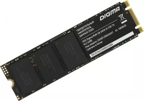 Накопитель SSD M.2 2280 Digma DGSR1256GS93T Run S9 256GB SATA 6Gb/s 3D TLC 510/450MB/s MTBF 1.5M TBW 120