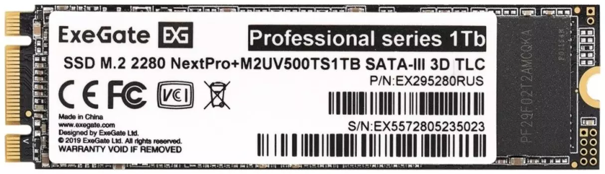 Накопитель SSD M.2 2280 Exegate M2UV500TS1TB NextPro+ 1TB PCIe Gen3x4 NVMe 3D TLC