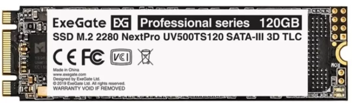 Накопитель SSD M.2 2280 Exegate NextPro UV500TS120 EX280464RUS 120GB, 558/497MB/s, TBW 50, MTBF 1.8M