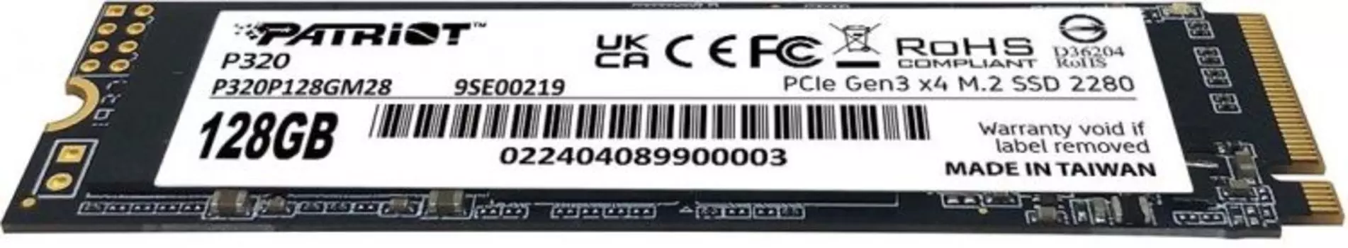 Накопитель SSD M.2 2280 Patriot Memory P320 128GB, 1000/1600MB/s, TBW 60