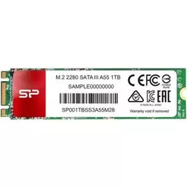 Накопитель SSD M.2 2280 Silicon Power SP001TBSS3A55M28 A55 1TB, SATA-III, чтение: 560 Мб/сек, запись: 530 Мб/сек, TLC