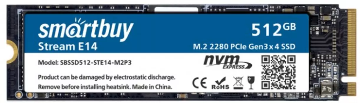 Накопитель SSD M.2 2280 SmartBuy Stream E14 SBSSD512-STE14-M2P3 512GB, 3200/2100MB/s