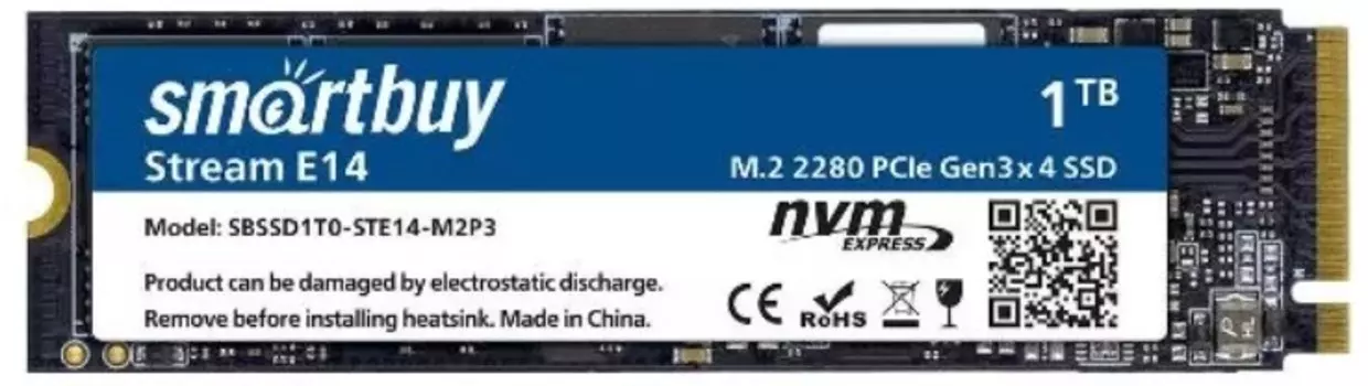 Накопитель SSD M.2 2280 SmartBuy Stream E14 SBSSD1T0-STE14-M2P3 1TB, 3200/2200MB/s, 512 TBW