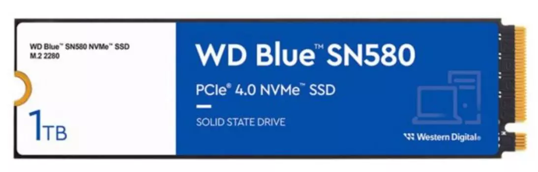 Накопитель SSD M.2 2280 Western Digital WDS100T3B0E WD Blue SN580 1TB PCIe 3.0 x4 NVMe 3D TLC 4150/4