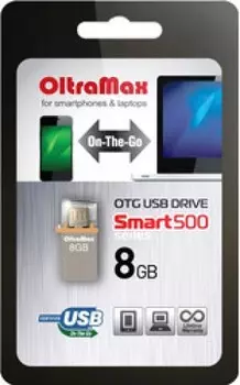 Накопитель USB 2.0 8GB OltraMax OM008GB500SM-OTG 500 SMART серый