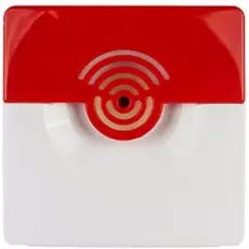 Оповещатель Рубеж ПОП 124-7, 12В (корпус бело-красный) светозвуковой 100 дБ, 9-27В, 35мА (звук), 10мА (свет), IP41