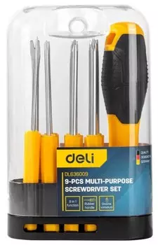 Отвертка Deli DL636009 многофункциональная 8-в-1 биты PH0, PH1, PH2, SL3, SL5, SL6, Y-образная, точечная, сталь Cr-V
