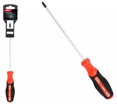 Отвертка крестовая Deli DL3458 PH1x150мм сталь S2, матовый стержень, двухкомпонентная прорезиненная рукоять