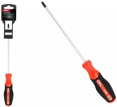 Отвертка крестовая Deli DL3461 PH2x125мм сталь S2, матовый стержень, двухкомпонентная прорезиненная рукоять