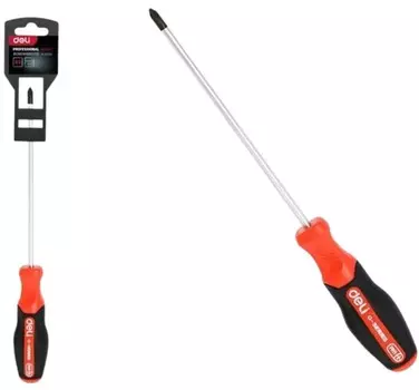 Отвертка крестовая Deli DL3462 PH2x150мм сталь S2, матовый стержень, двухкомпонентная прорезиненная рукоять