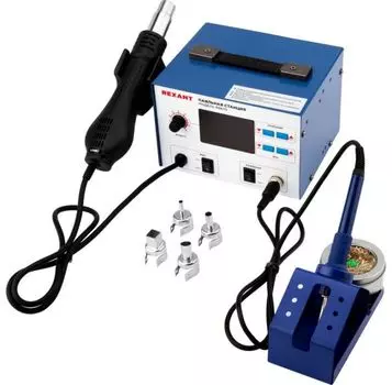 Паяльная станция Rexant 12-0727 2 в 1: паяльник+термофен, с ЖК дисплеем, 100-480 °С