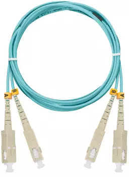 Патч-корд волоконно-оптический NIKOMAX NMF-PC2M3C2-SCU-SCU-001 соединительный, 50/125мкм, ОМ3, SC/UPC-SC/UPC, двойной, LSZH нг(A)-HFLTx, 2мм, аква, 1м