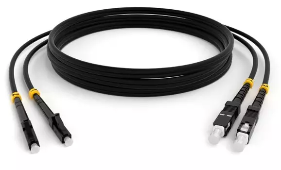 Патч-корд волоконно-оптический TELCORD ШОС-2x3.0-2LC/U-2ST/U-MM50-15м-LSZH-BK duplex LC/UPC-ST/UPC, MM 50/125 (OM2), 3.0 мм, LSZH, 15м