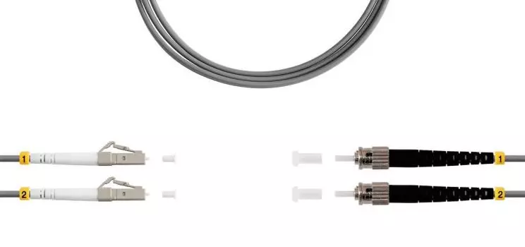 Патч-корд волоконно-оптический TELCORD ШОС-2x3.0-2LC/U-2ST/U-MM62-3м-LSZH-GY duplex LC/UPC-ST/UPC, MM 62,5/125 (OM1), 3.0 мм, LSZH, 3м