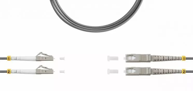 Патч-корд волоконно-оптический TELCORD ШОС-2x3.0-2LC/U-2SC/U-MM62-2м-LSZH-GY duplex LC/UPC-SC/UPC, M