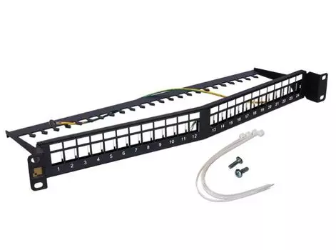 Патч-панель Lanmaster LAN-PPAR24OK-STP наборная 19" угловая заглубленная, экранированная, 24 порта, 1U