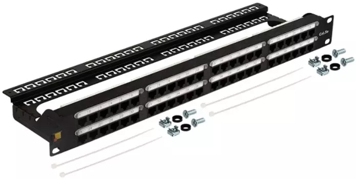 Патч-панель Lanmaster LAN-PPC48U5E 19" высокой плотности, 48 портов RJ45, неэкранированная, кат.5E, 1U