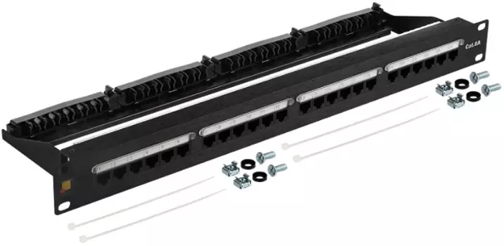 Патч-панель Lanmaster LAN-PPN24U6A 19", 24 порта RJ45, неэкранированная, кат.6A, 1U, с задним органайзером с фиксаторами кабеля