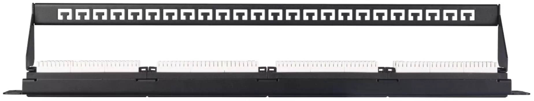 Патч-панель NIKOMAX NMC-RP24UE2-ES-1U-BK Line 19", 1U, 24 порта, Кат.6 (Класс E), 250МГц, RJ45/8P8C, 110/KRONE, T568A/B, неэкранированная, с органайзе
