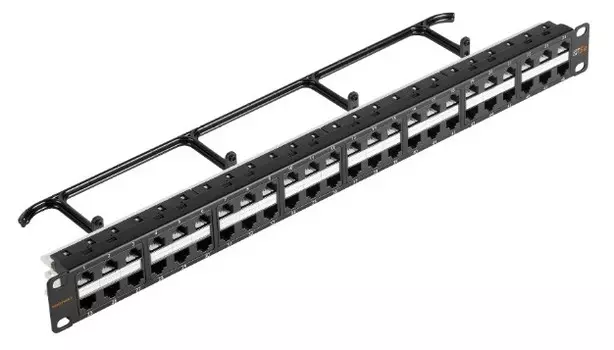 Патч-панель NIKOMAX NMC-RP48UD2-1U-BK 19", 1U, 48 портов, Кат.5e (Класс D), 100МГц, RJ45/8P8C, 110/KRONE, T568A/B, неэкранированная, с органайзером, ч