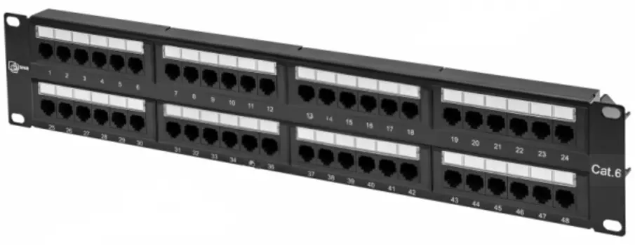 Патч-панель SNR SNR-UD-2U48-6-H 19", 2U, Cat 6, 48 портов RJ45 (8p8c), неэкранированная, Dual IDC (110/KRONE)