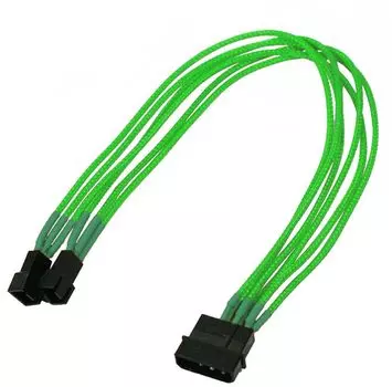 Переходник Nanoxia NX42A30G для подключения вентиляторов 4-pin MOLEX в 2 х 3-pin 30 см, индивидуальная оплетка, зеленый