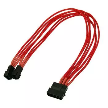 Переходник Nanoxia NX42A30R для подключения вентиляторов 4-pin MOLEX в 2 х 3-pin 30 см, индивидуальная оплетка, красный