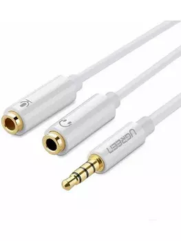 Переходник UGREEN AV141 10789_ для гарнитуры, 3.5mm Male To Dual 3.5mm Female Headset Splitter. Длина: 20 см. Цвет: белый