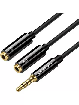 Переходник UGREEN AV141 30620_ для гарнитуры, 3.5mm Male To Dual 3.5mm Female Headset Splitter. Длина: 20 см. Цвет: черный