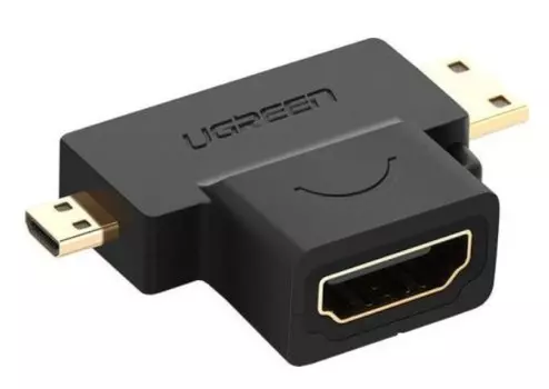 Переходник UGREEN HD129 20144_ MicroHDMI + MiniHDMI Male / HDMI Female, черный
